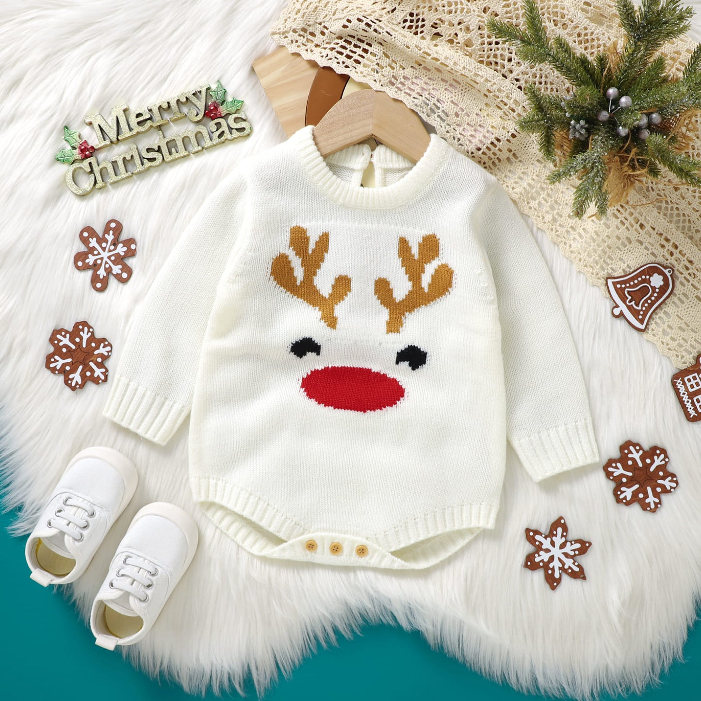 Infant&Toddler Sweater Bodysuit Christmas Reindeer Print