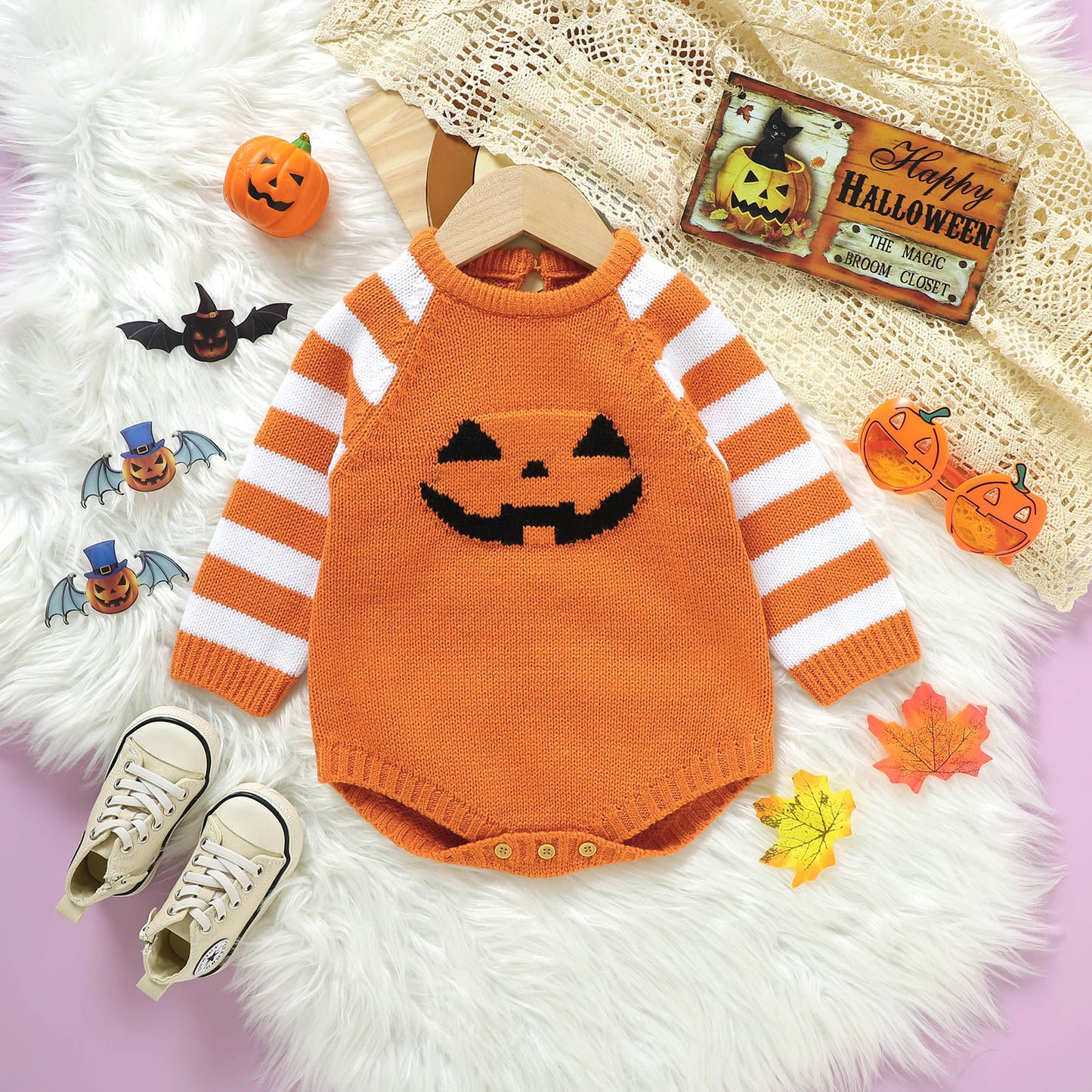 Halloween Baby Knit Sweater Bodysuit Pumpkins