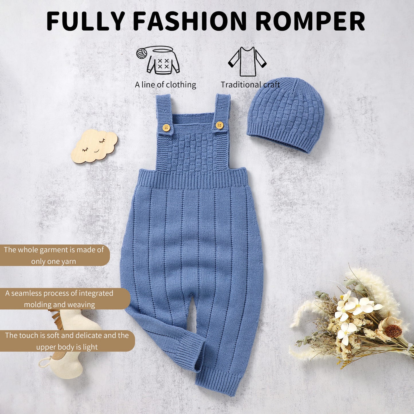 Baby Sweater Jumpsuit Overalls with Knit Hat