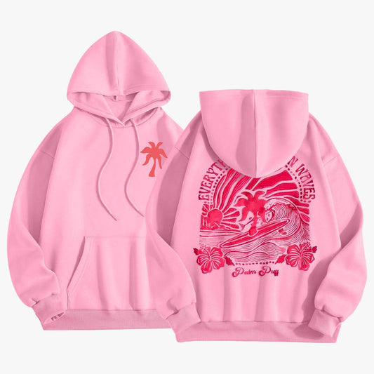 Pink Palm Puff Everything Comes in Waves Oversized Hoodie