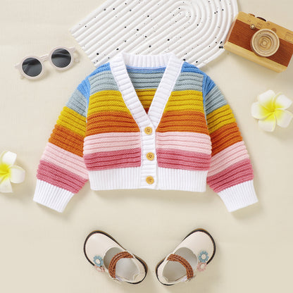 Baby Sweater Knit Cardigan Rainbow Stripe