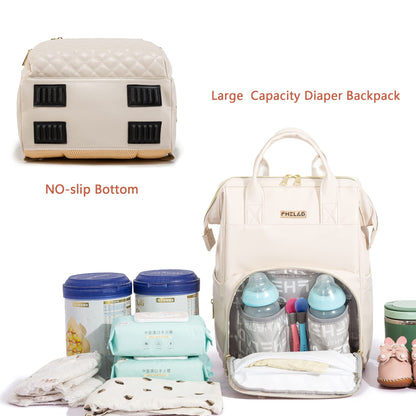 Leather Diaper Bag Backpack with Plaid Embroidery, Baby Registry Search, Baby Travel Bag Organizer with Large Capacity