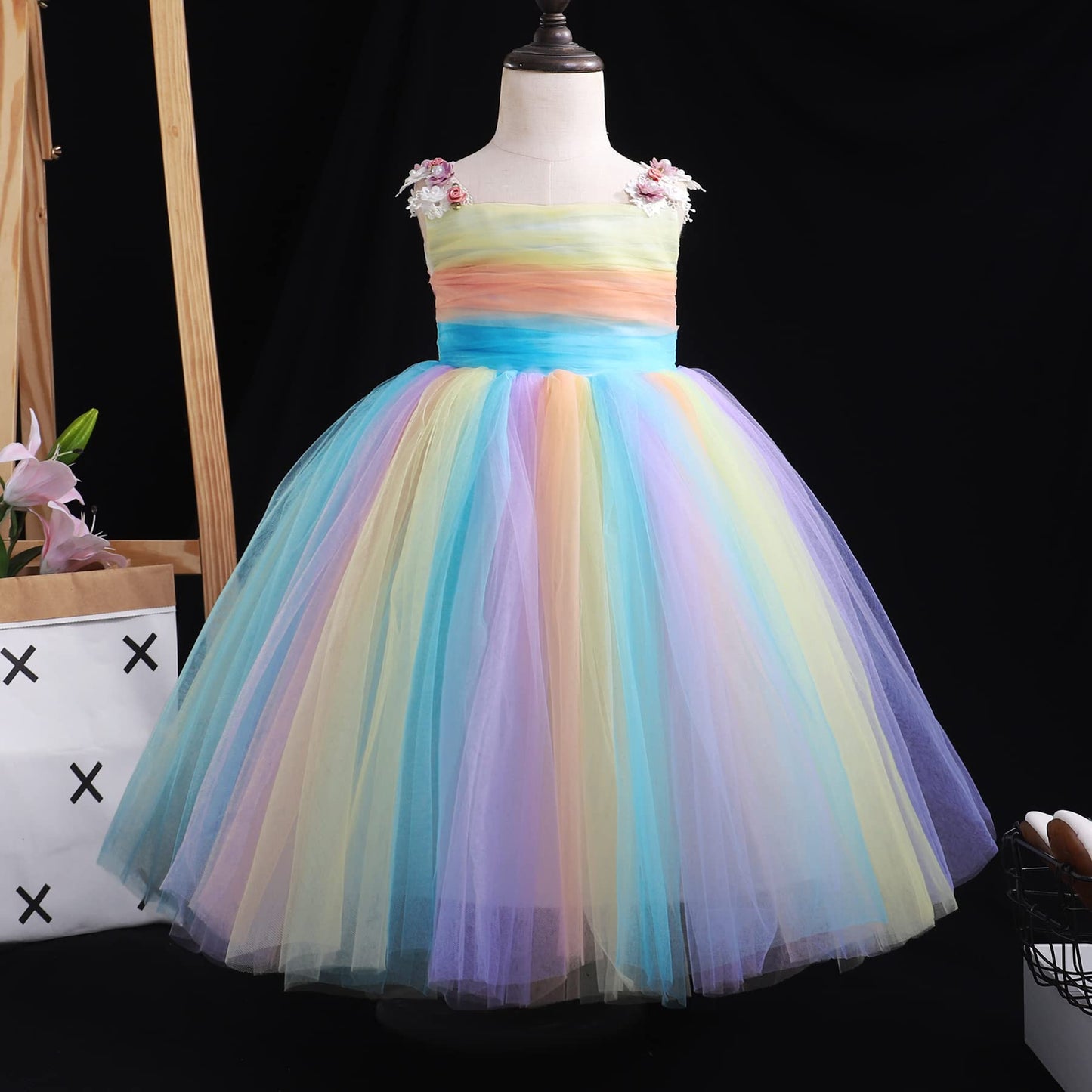 Toddler Baby Girl Tulle Dress Sleeveless Lace Princess for Party Wedding Pageant