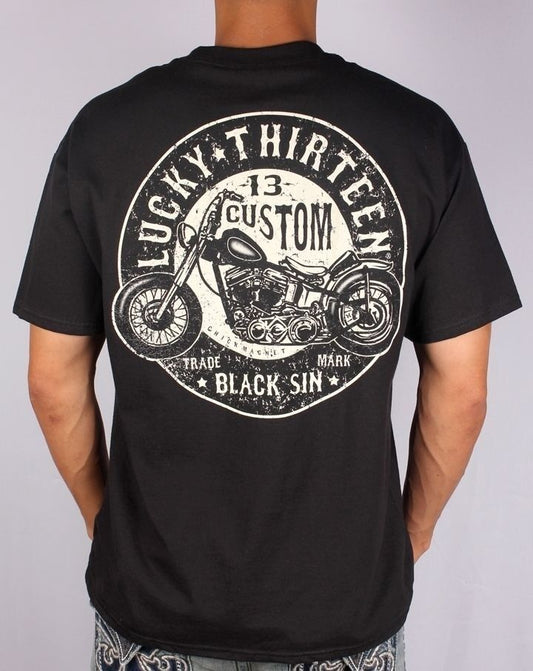 LUCKY 13 Black Sin Motorcycle Custom Chopper Rock Biker Punk Goth T Shirt