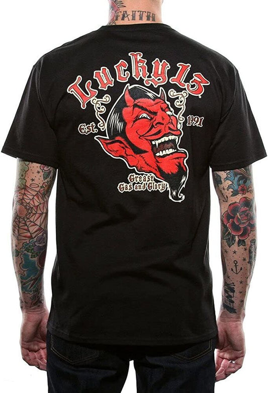 Authentic LUCKY 13 Devil Grease Gas And Glory Rockabilly T-Shirt