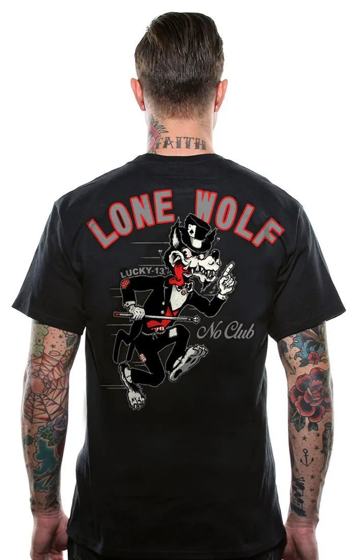 Lucky 13 No Club Lone Wolf Rod Rockabilly Punk Goth Tattoo T Shirt