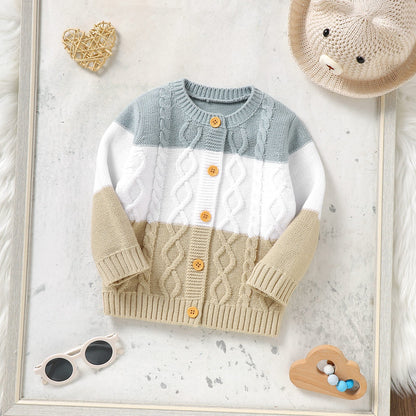 Toddler & Infant Cardigan Sweater Baby Girls and Boys Patchwork Knit Sweaters