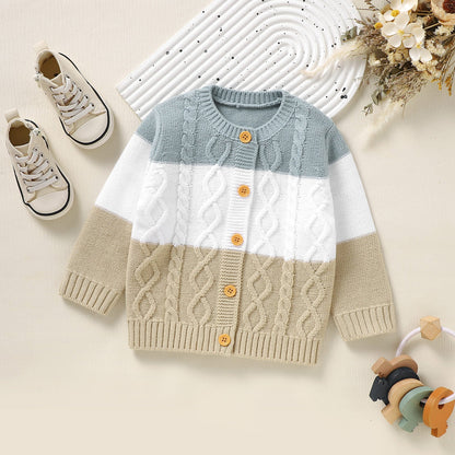 Toddler & Infant Cardigan Sweater Baby Girls and Boys Patchwork Knit Sweaters